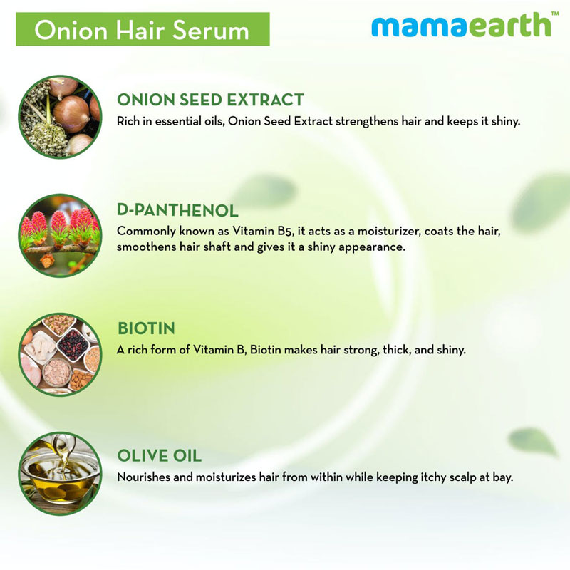 Mamaearth onion hair serum with onion & biotin for strong, frizz-free hair  – Shajgoj