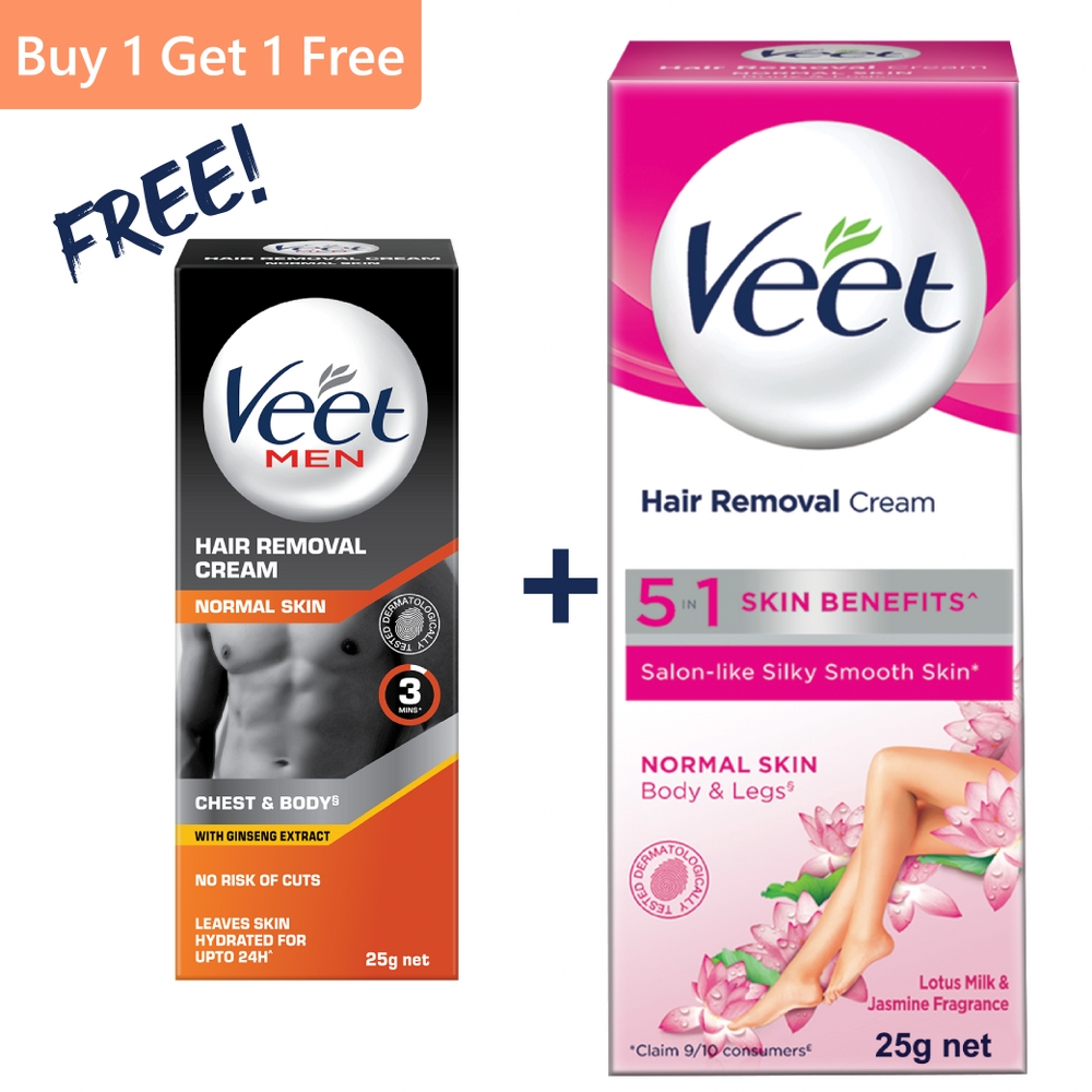 Buy 1 Veet Women's Cream Get 1 Veet Men's Cream Free (Hair Removal Creams  25g+25g) – Shajgoj