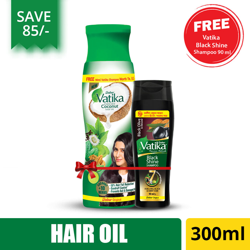 Vatika Enriched Coconut Hair Oil 300 ml (Get Vatika Black Shine Shampoo 90  ml Free) – Shajgoj
