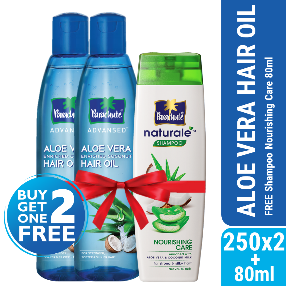 Buy One Parachute Hair Oil Advansed Aloe Vera Enriched Coconut 250Ml Double  Pack Get One Parachute Naturale Shampoo Nourishing Care 80Ml Free – Shajgoj