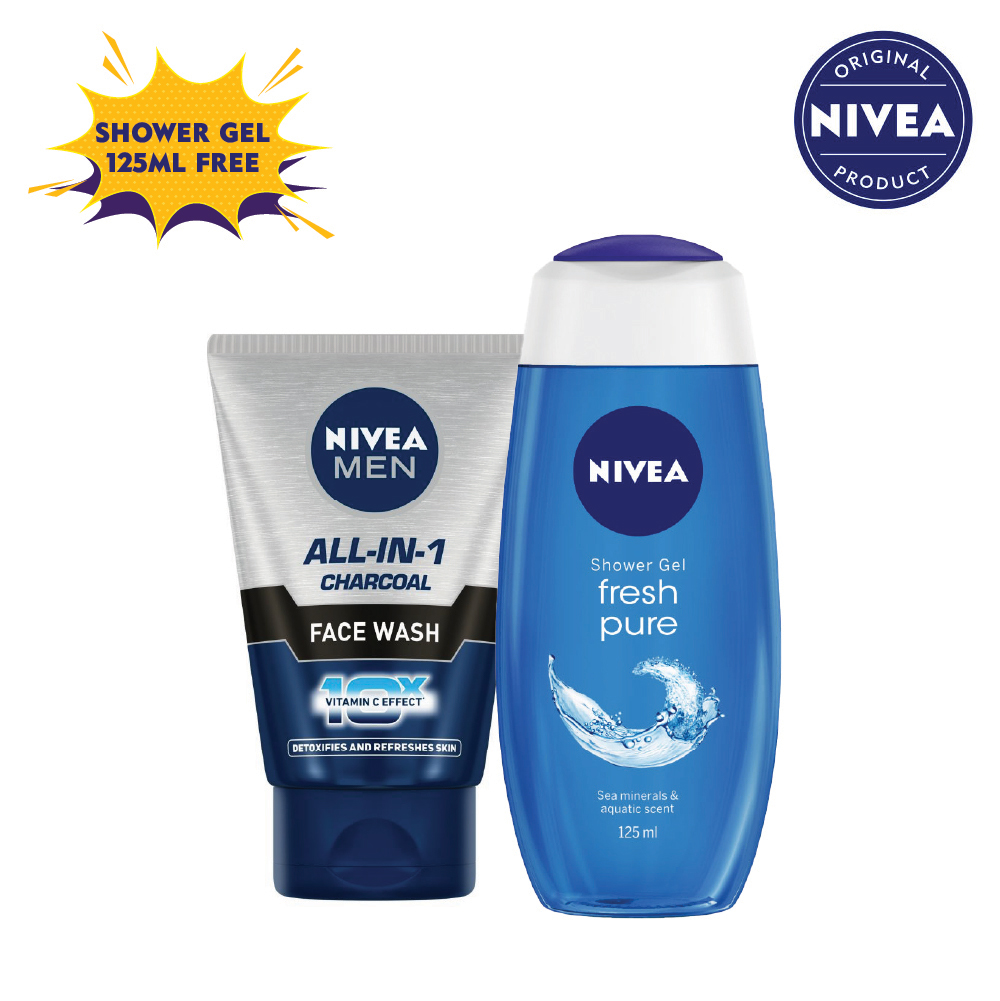Buy Nivea Men All In 1 Charcoal Face Wash 100g Get Nivea Shower Gel