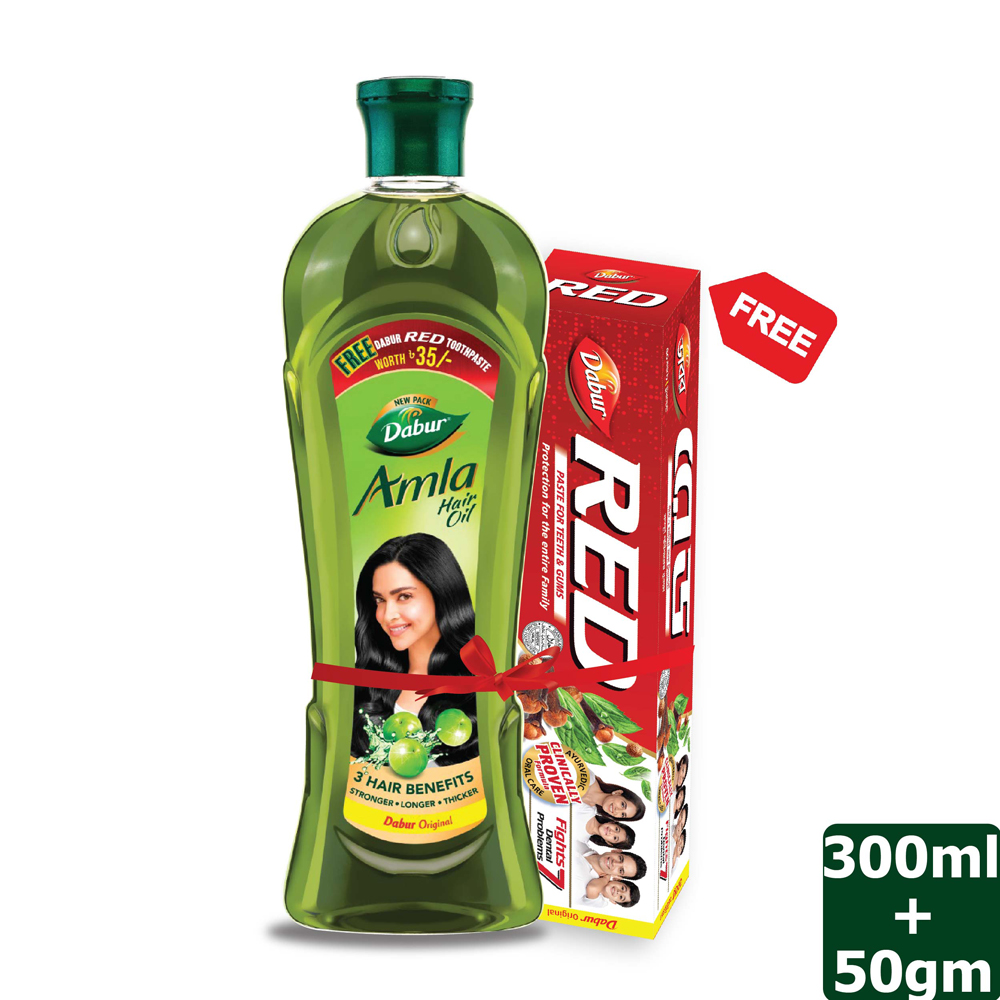 Dabur Amla Hair Oil 300 ml (Free Dabur Red Toothpaste 50 gm) – Shajgoj