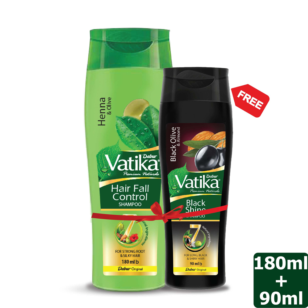 Dabur Vatika Hair Fall Control Shampoo 180 ml (Free Vatika Black Shine  Shampoo 90 ml) – Shajgoj